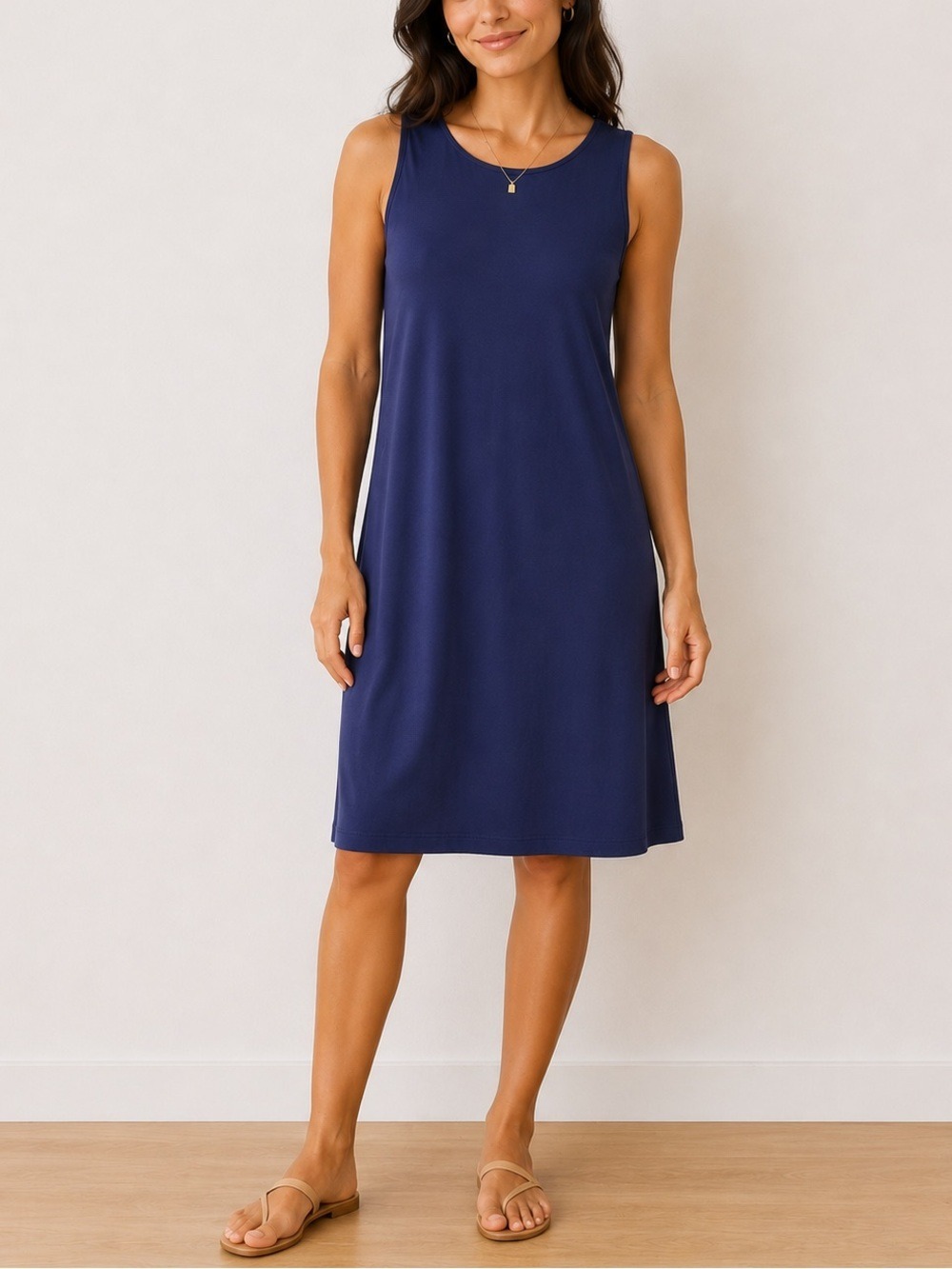 Eileen Fisher Sleeveless Stretch Jersey Shift Dress Navy size medium
